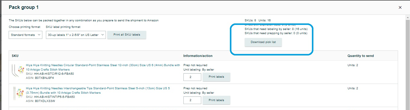 Download shipment plan from Send to Amazon